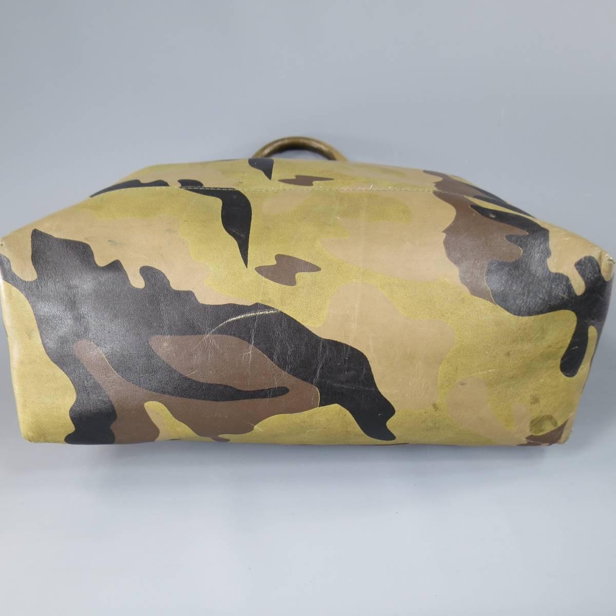 Brown JUNYA WATANABE EYE X VANSON Green Camouflage Leather Tote Bag