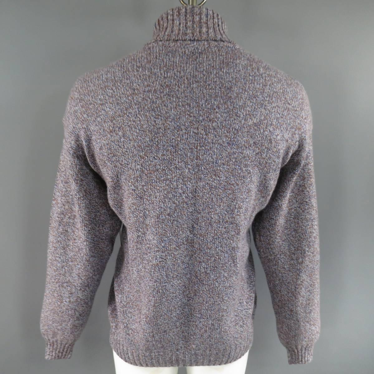 Gray Men's LORO PIANA Size XL Blue & Brown Heather Blend Cashmere Turtleneck Sweater