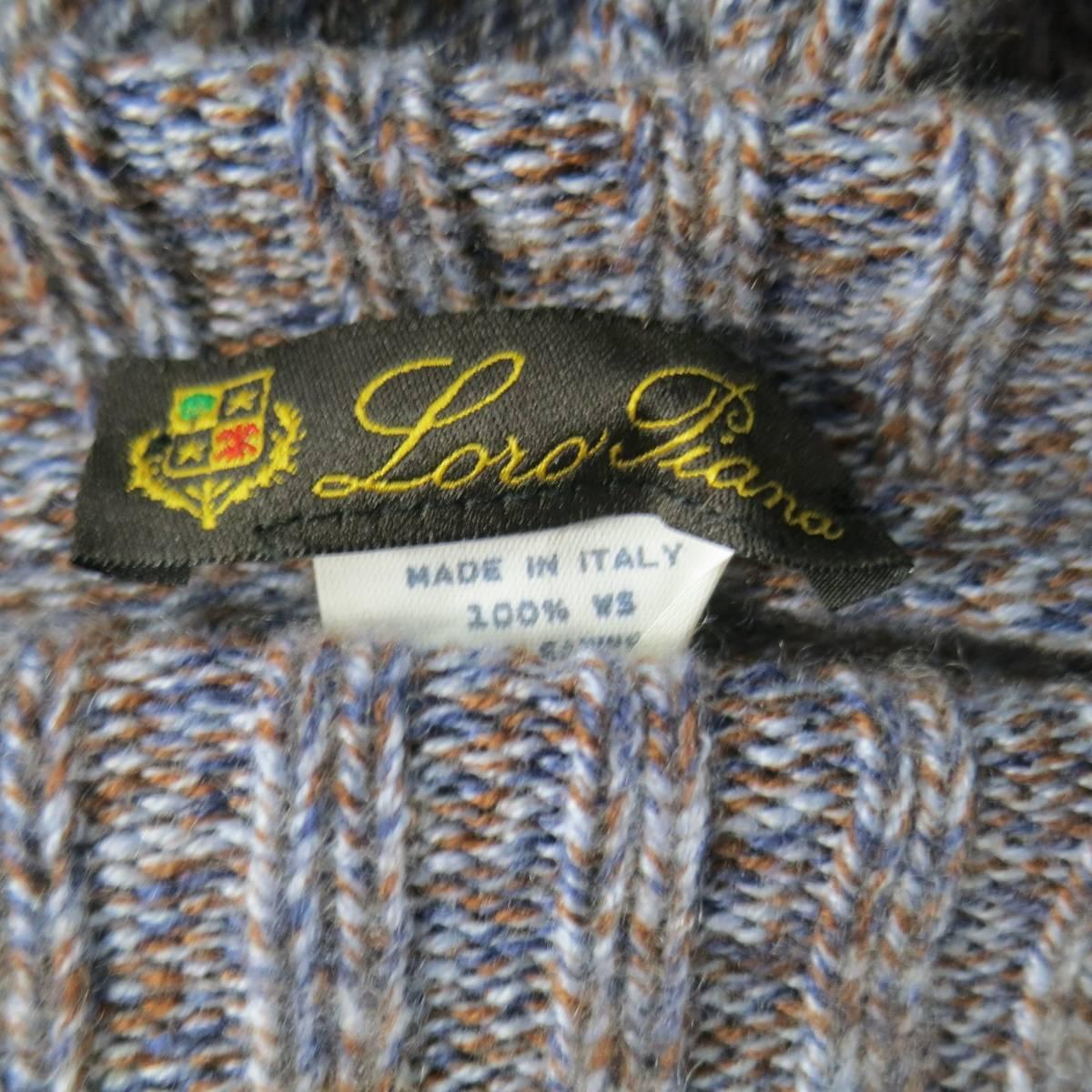 Men's LORO PIANA Size XL Blue & Brown Heather Blend Cashmere Turtleneck Sweater In Excellent Condition In San Francisco, CA