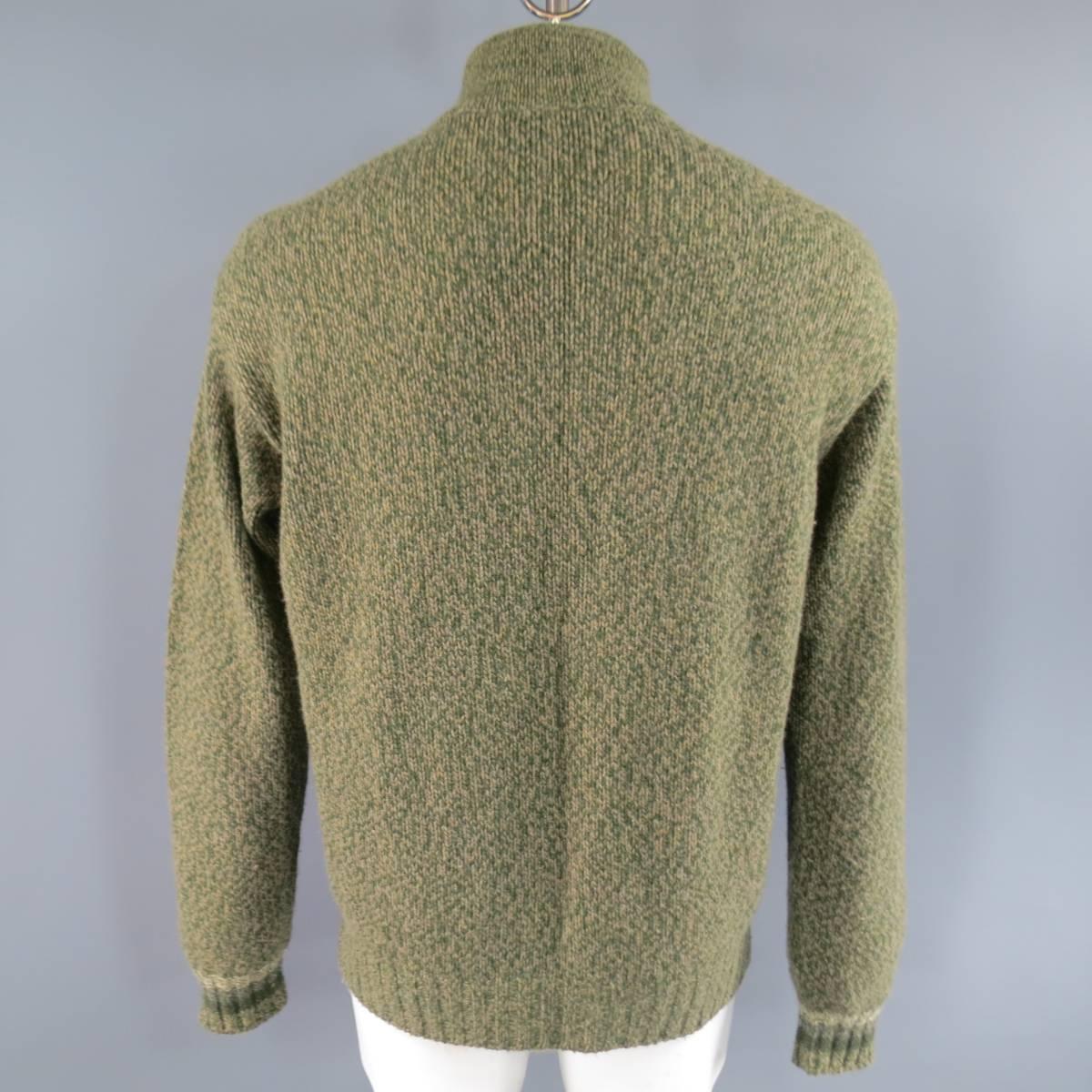 Men's LORO PIANA Size L Green Olive & Beige Argyle Cashmere Half Zip Sweater 4