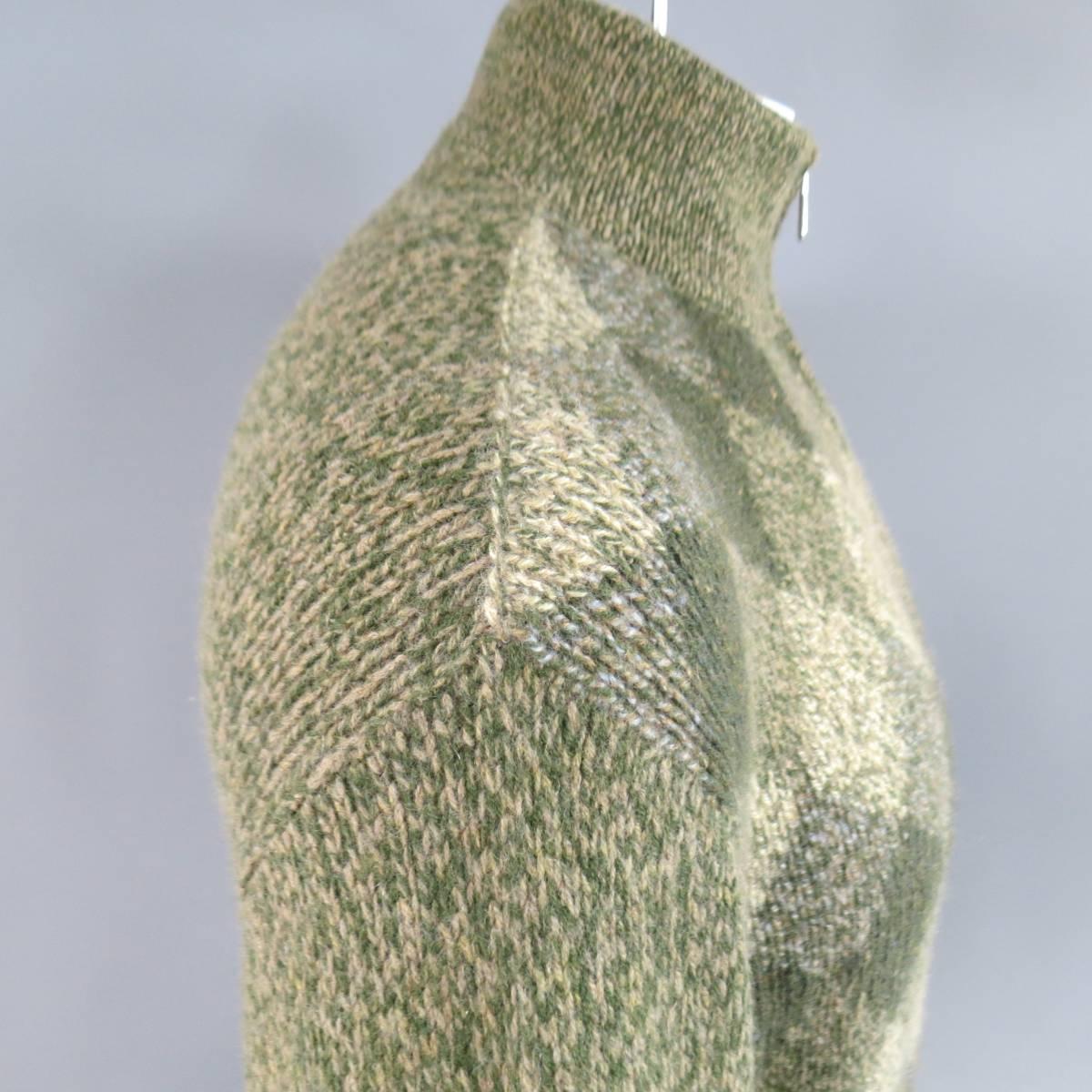 Men's LORO PIANA Size L Green Olive & Beige Argyle Cashmere Half Zip Sweater 2