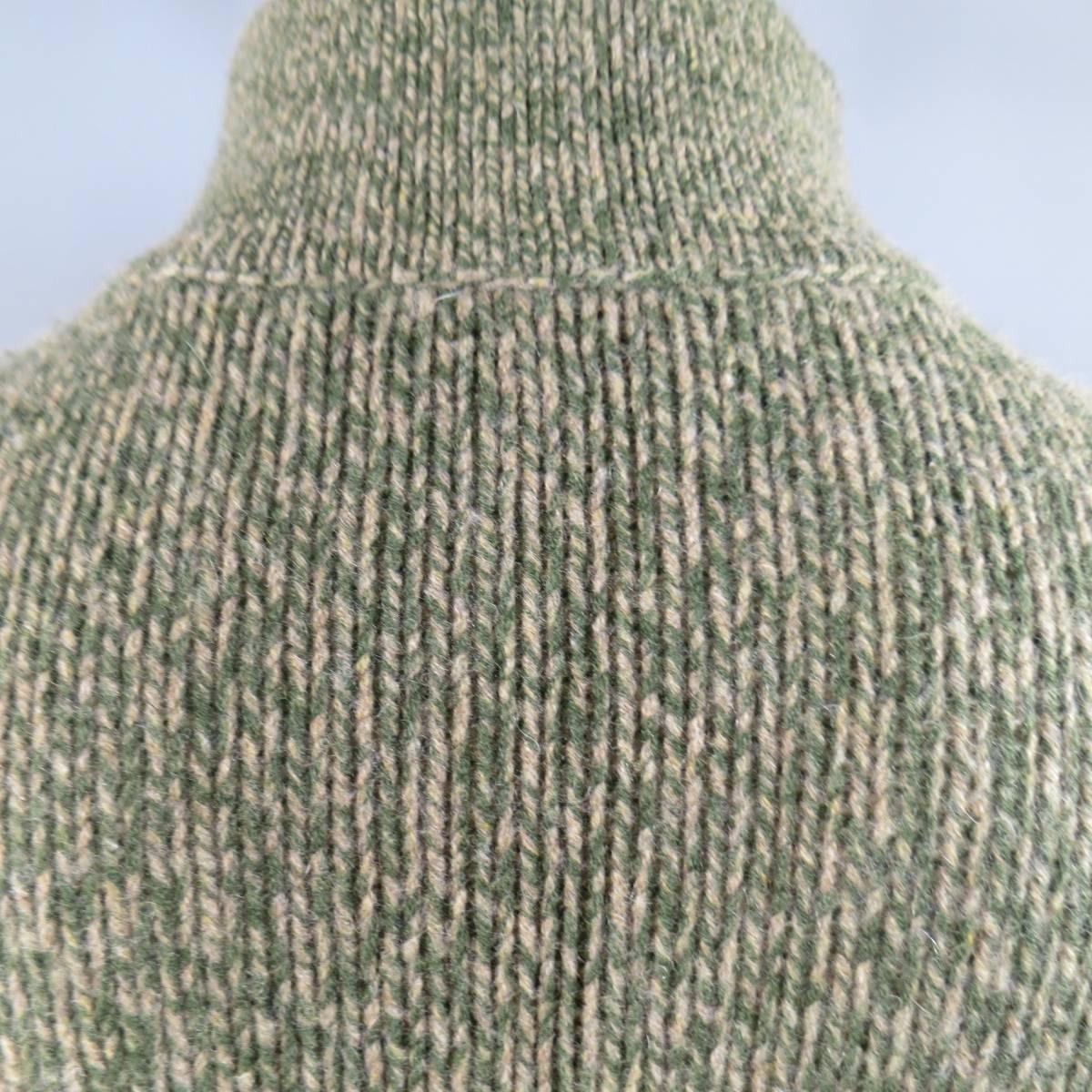 Men's LORO PIANA Size L Green Olive & Beige Argyle Cashmere Half Zip Sweater 5