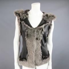 ROSENBERG & LENHART Size 8 Gray & Black Hooded Lamb Fur Shearling Leather Vest