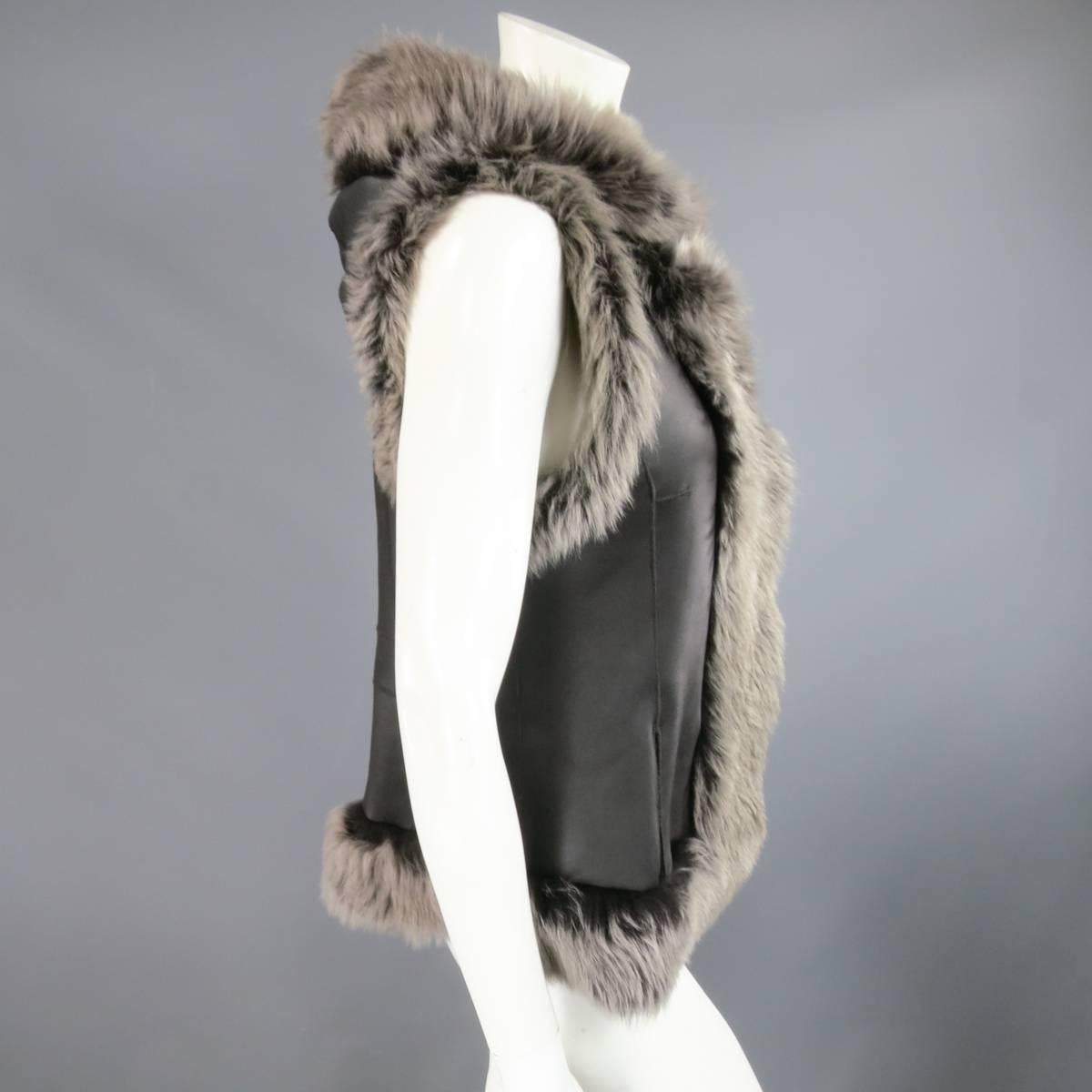 ROSENBERG & LENHART Size 8 Gray & Black Hooded Lamb Fur Shearling Leather Vest 3