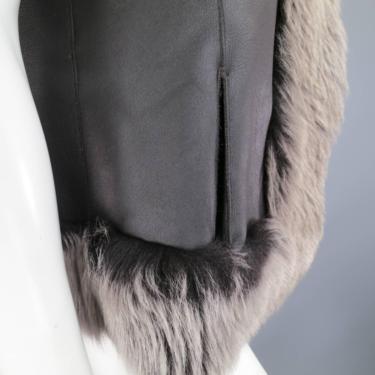 ROSENBERG & LENHART Size 8 Gray & Black Hooded Lamb Fur Shearling Leather Vest 2