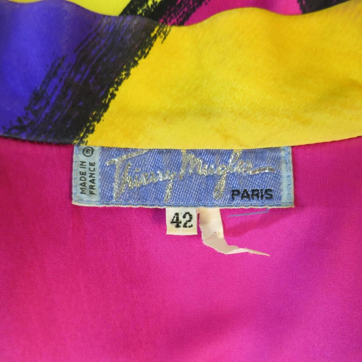 THIERRY MUGLER Size 10 Multi-Color Abstract Brush Stroke Silk 1980's Blouse 5
