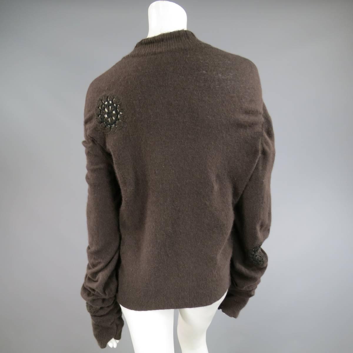 JOHN GALLIANO Size M Brown Angora Blend Extended Sleeve Floral Cardigan 3