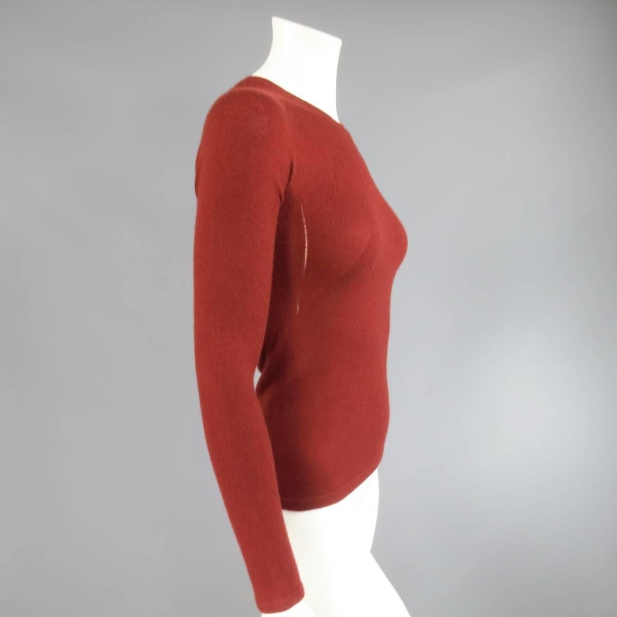 Women's CHANEL Fall 2006 Size 4 Brick Red Cashmere Blend Sheer Panel Logo Pullover