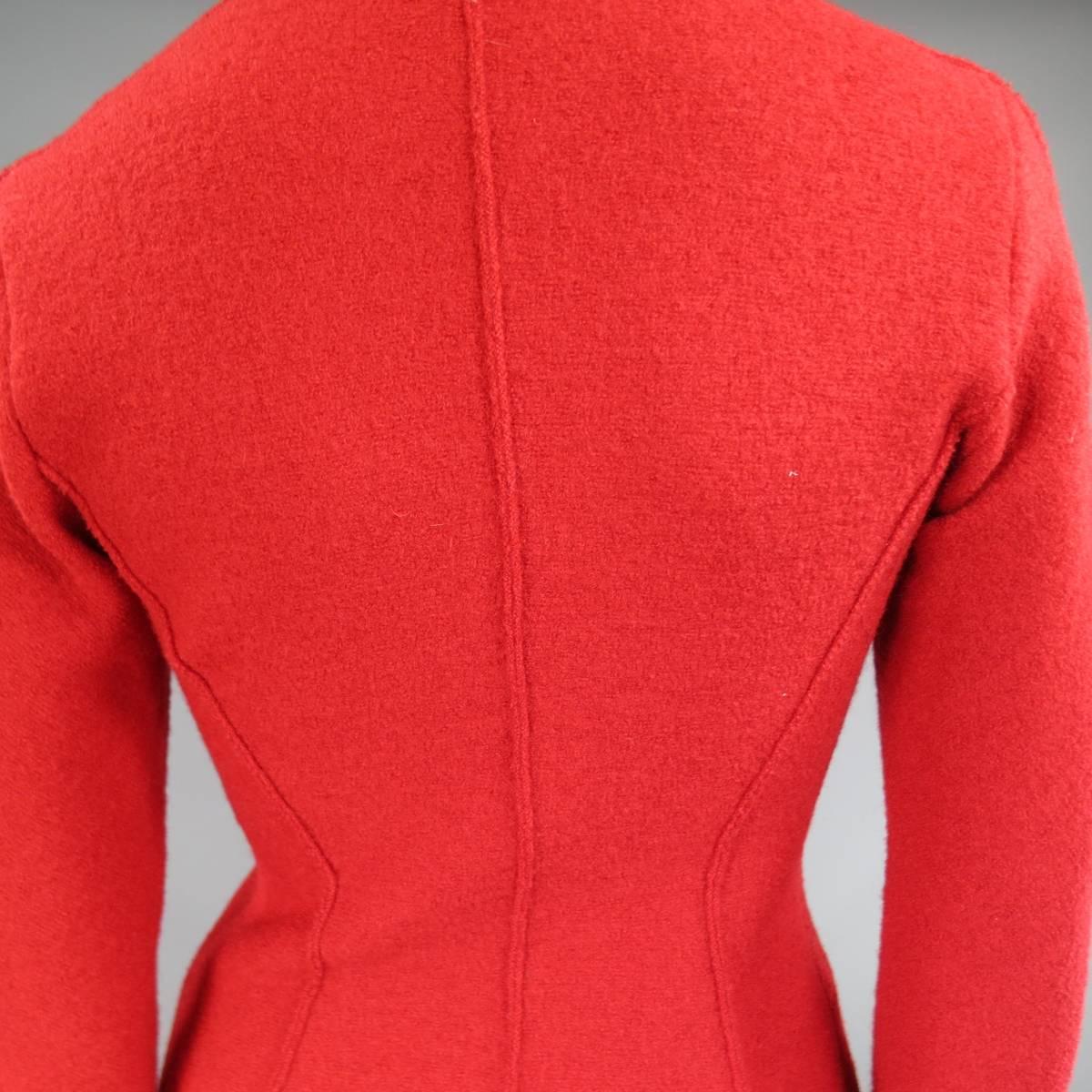 1990's Vintage BALMAIN Size 4 Red Wool Cardigan Jacket 3
