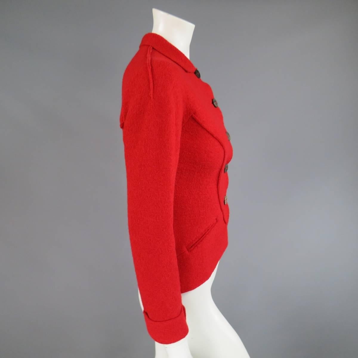 Women's 1990's Vintage BALMAIN Size 4 Red Wool Cardigan Jacket