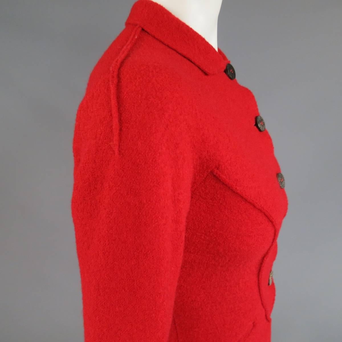 1990's Vintage BALMAIN Size 4 Red Wool Cardigan Jacket 1