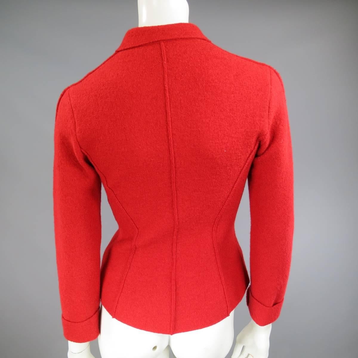 1990's Vintage BALMAIN Size 4 Red Wool Cardigan Jacket 4
