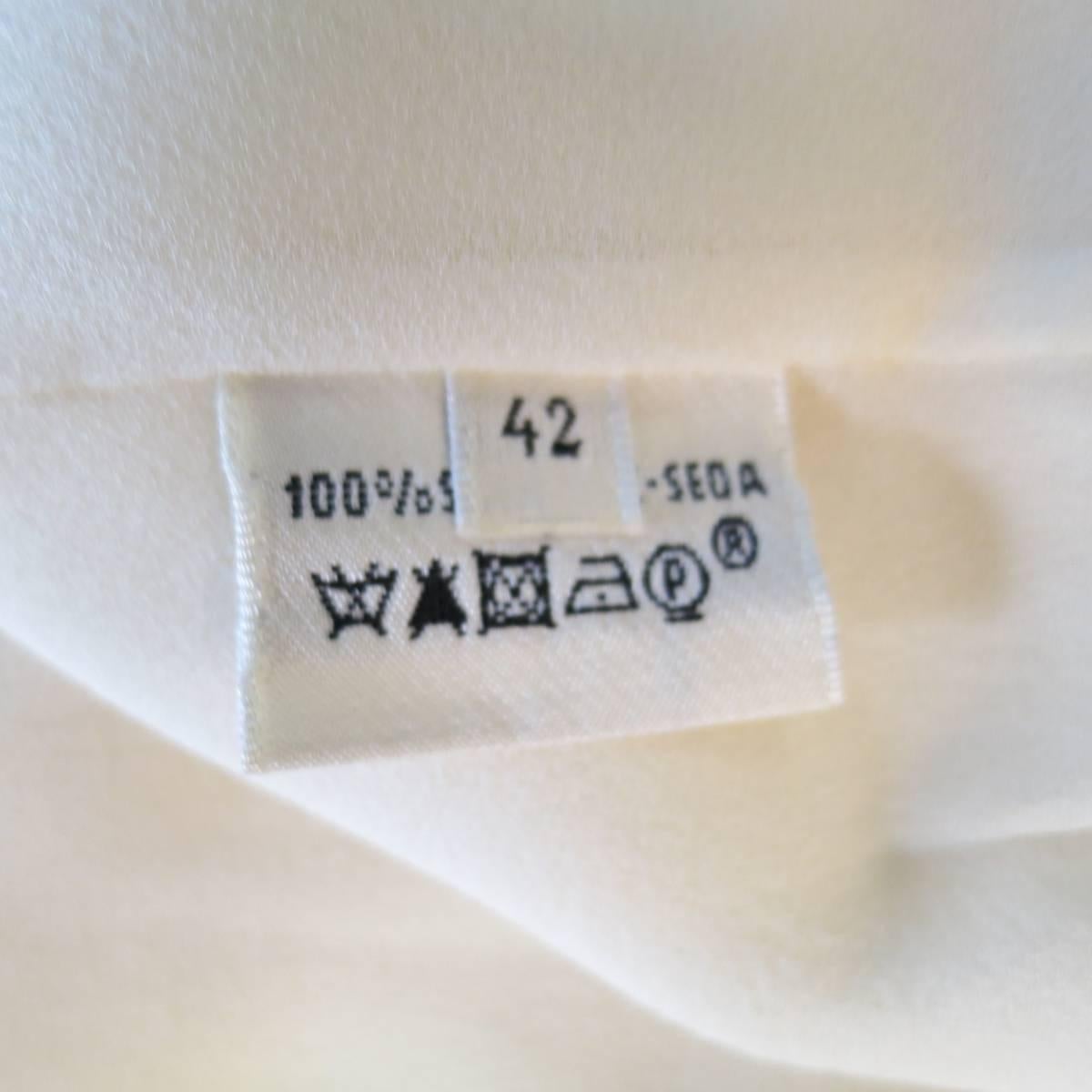 HERMES Size 10 Cream Gathered Sheer Silk Bow Blouse 5
