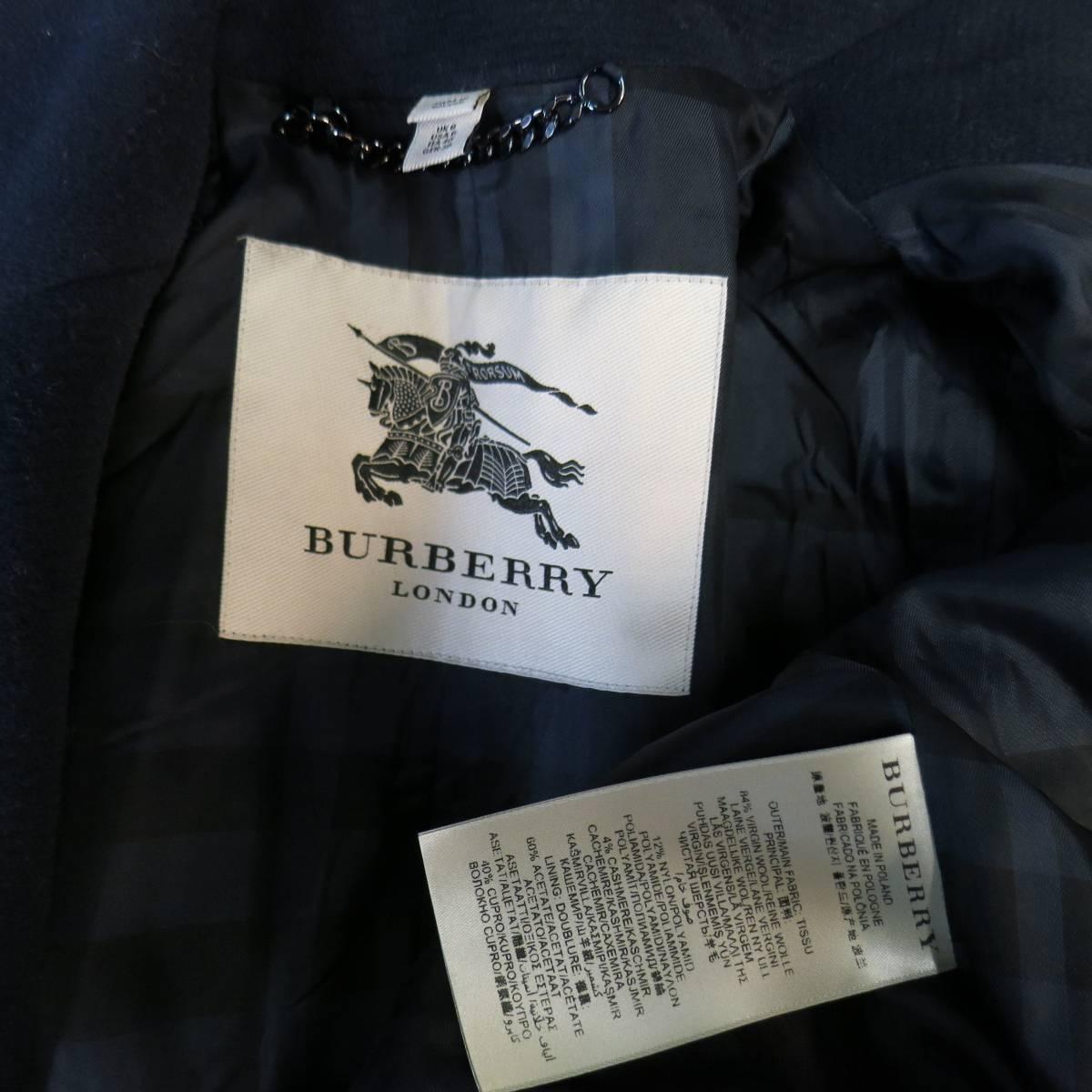 BURBERRY LONDON Size 6 Navy Virgin Wool Blend Double Breasted Pea Coat 2