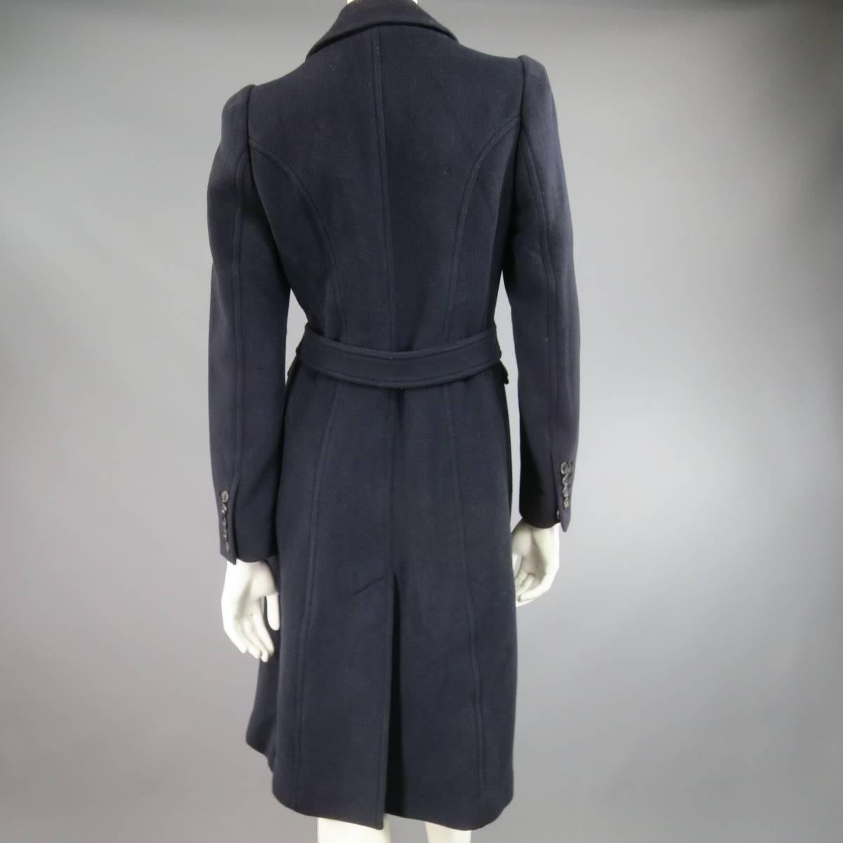 BURBERRY LONDON Size 6 Navy Virgin Wool Blend Double Breasted Pea Coat 1