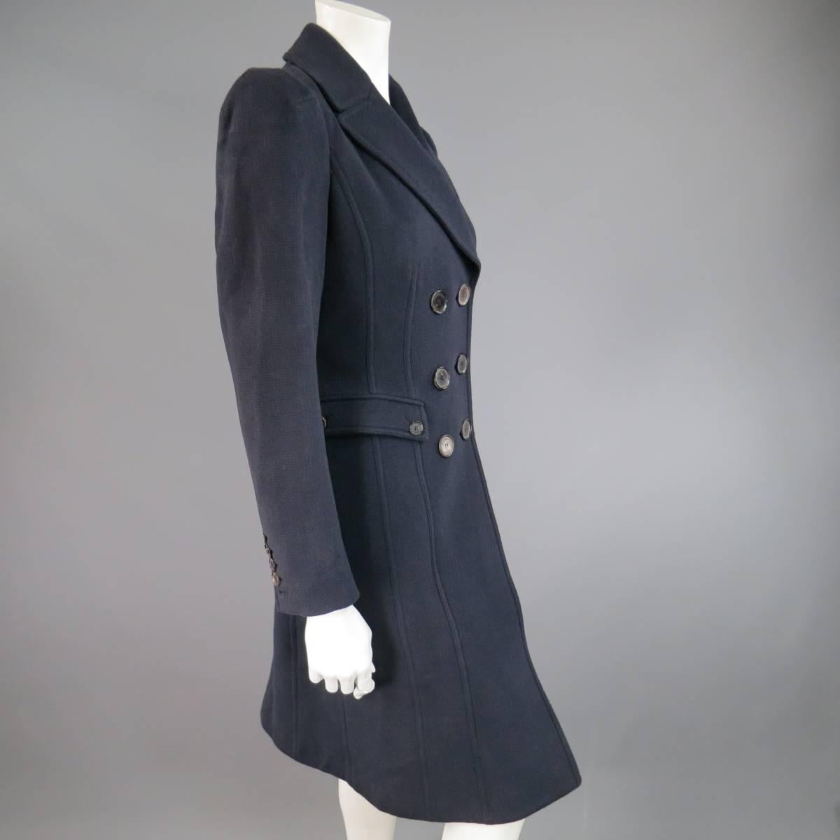 Women's BURBERRY LONDON Size 6 Navy Virgin Wool Blend Double Breasted Pea Coat