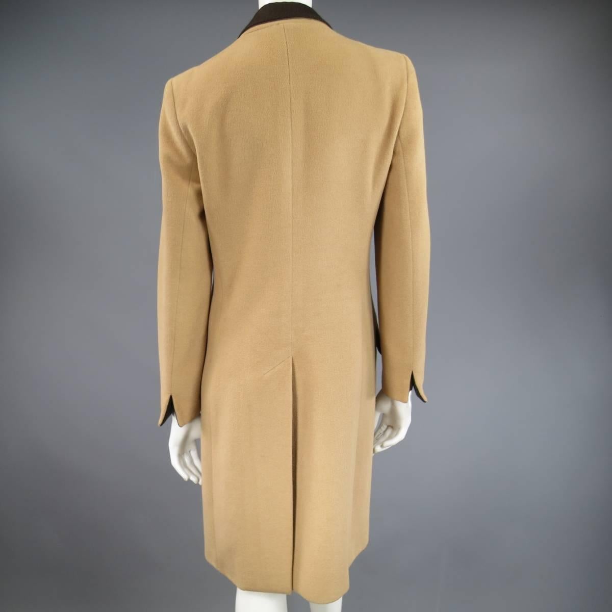 VALENTINO MISS V Size 4 Camel Angora Blend Hidden Placket Brown Collar Coat 1