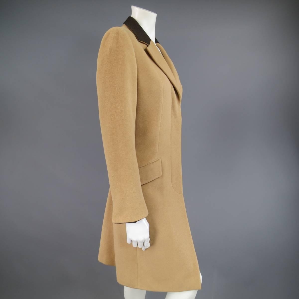 Women's VALENTINO MISS V Size 4 Camel Angora Blend Hidden Placket Brown Collar Coat