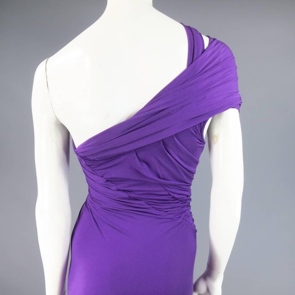 DONNA KARAN Size S Orchid Purple Stretch Silk One Shoulder Ruched Cocktail Dress 1