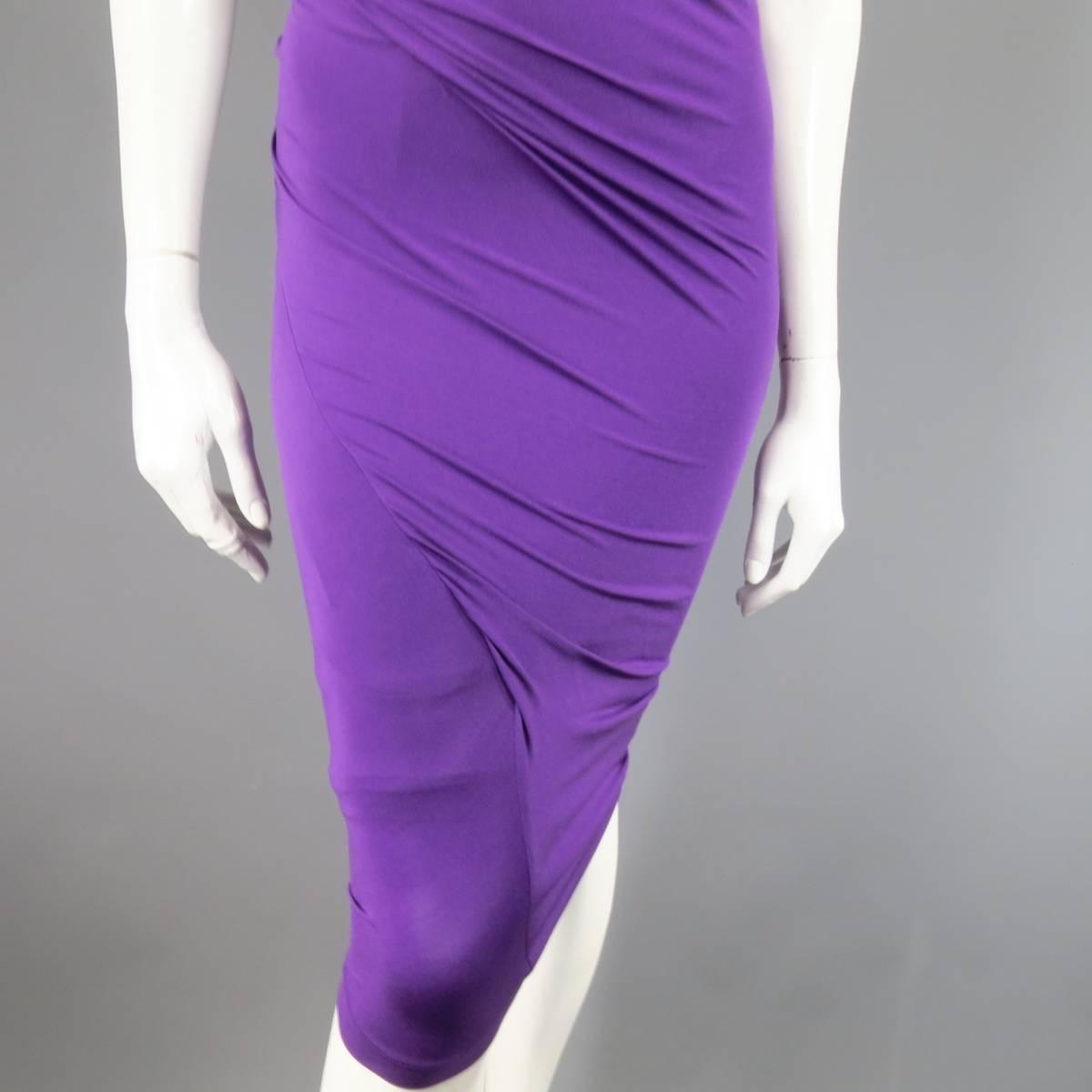 DONNA KARAN Size S Orchid Purple Stretch Silk One Shoulder Ruched Cocktail Dress In New Condition In San Francisco, CA