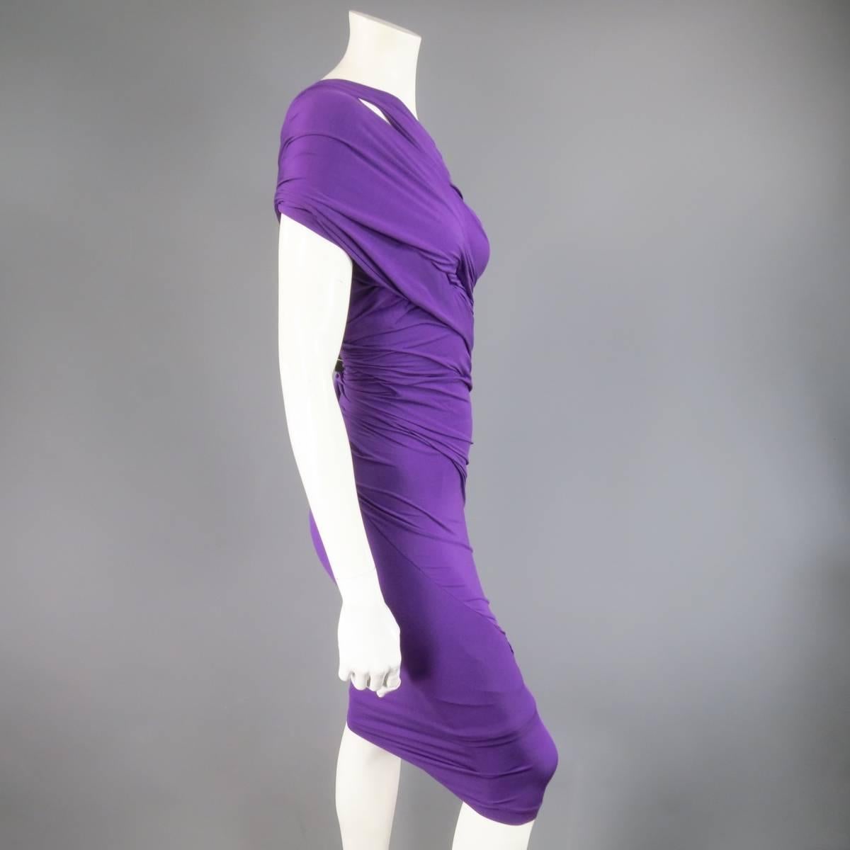 Women's DONNA KARAN Size S Orchid Purple Stretch Silk One Shoulder Ruched Cocktail Dress