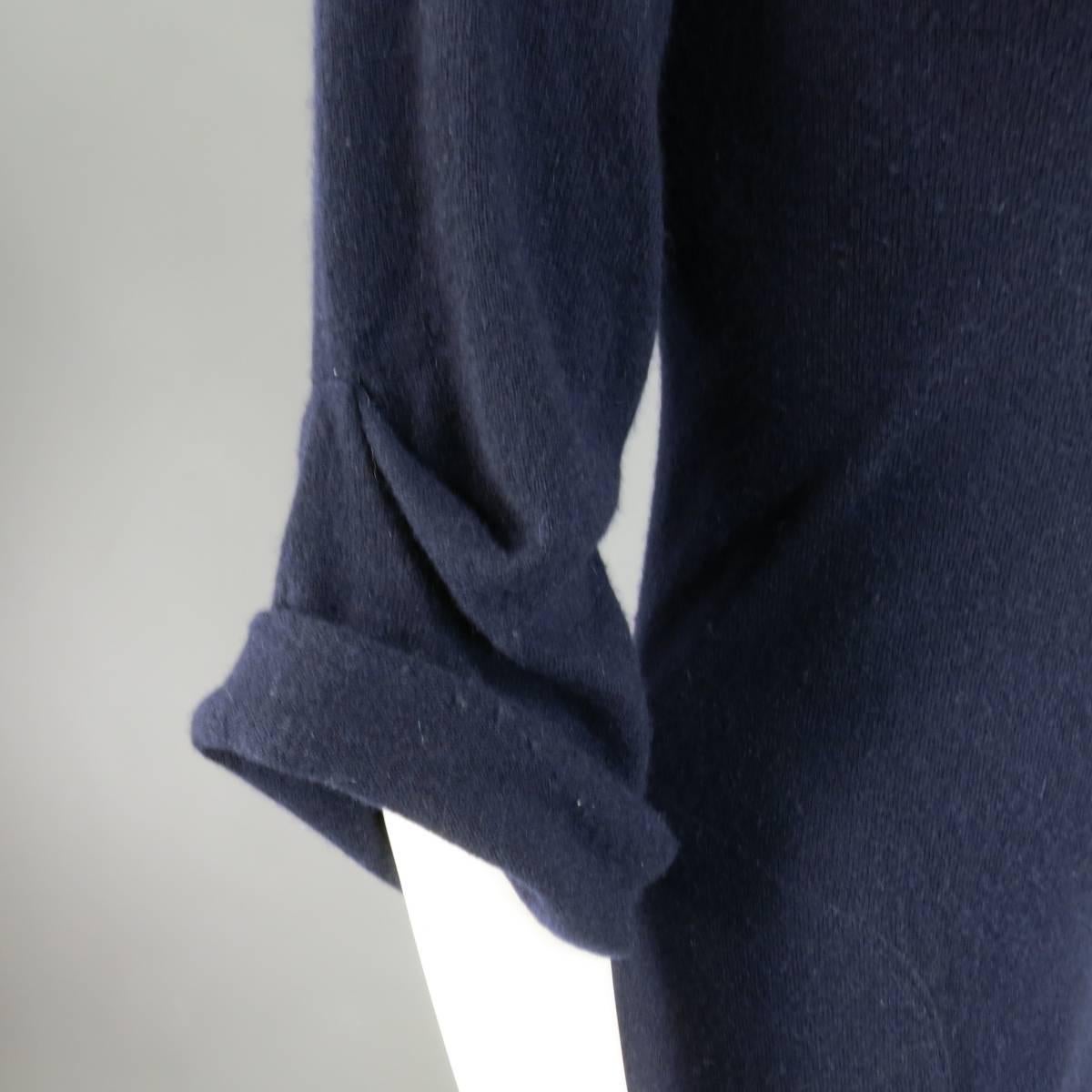 BRUNELLO CUCINELLI M Navy Cashmere Sequin Ruched Collar V Neck Sweater Dress 2