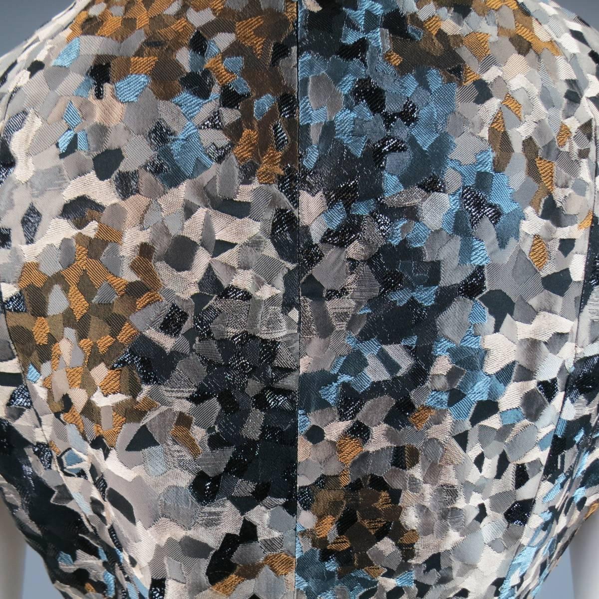 CAROLINA HERRERA 6 Beige Black Blue & Bronze Abstract Brocade Dress 5