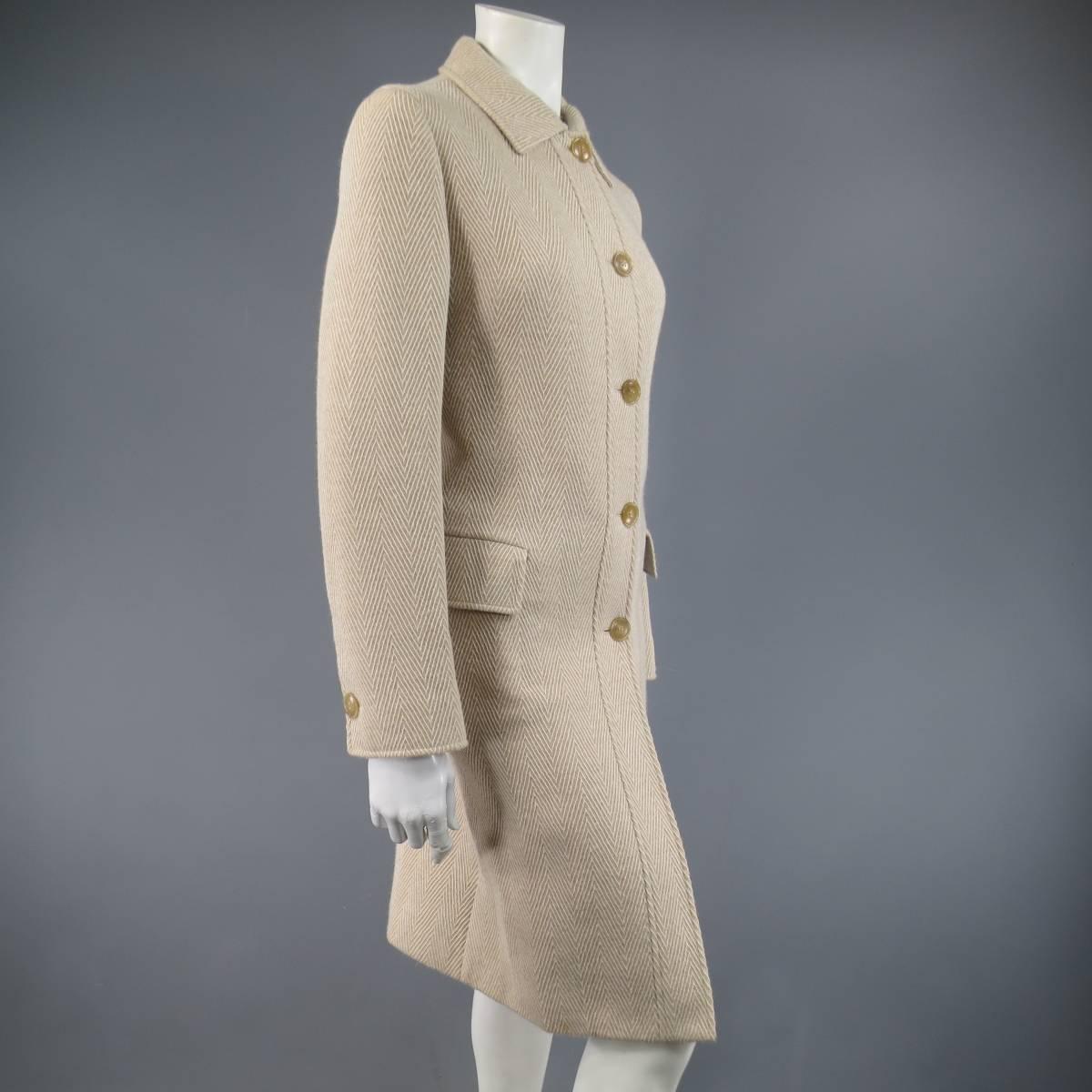 Women's LUCIANO BARBERA Size 8 Beige & Cream Chevron Harringbone Alpaca Coat