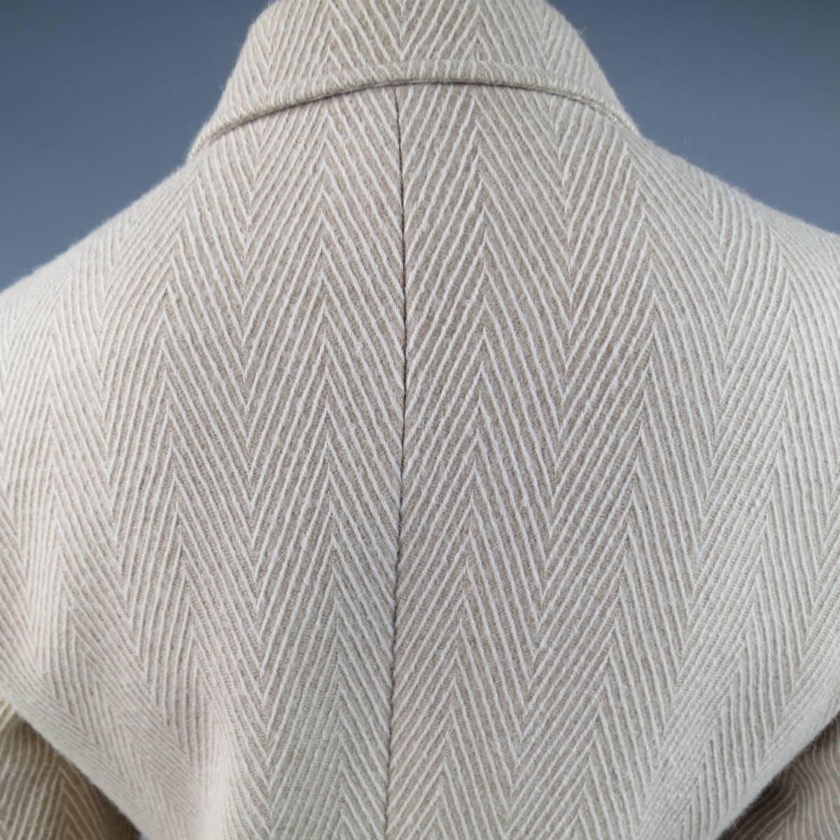 LUCIANO BARBERA Size 8 Beige & Cream Chevron Harringbone Alpaca Coat 2