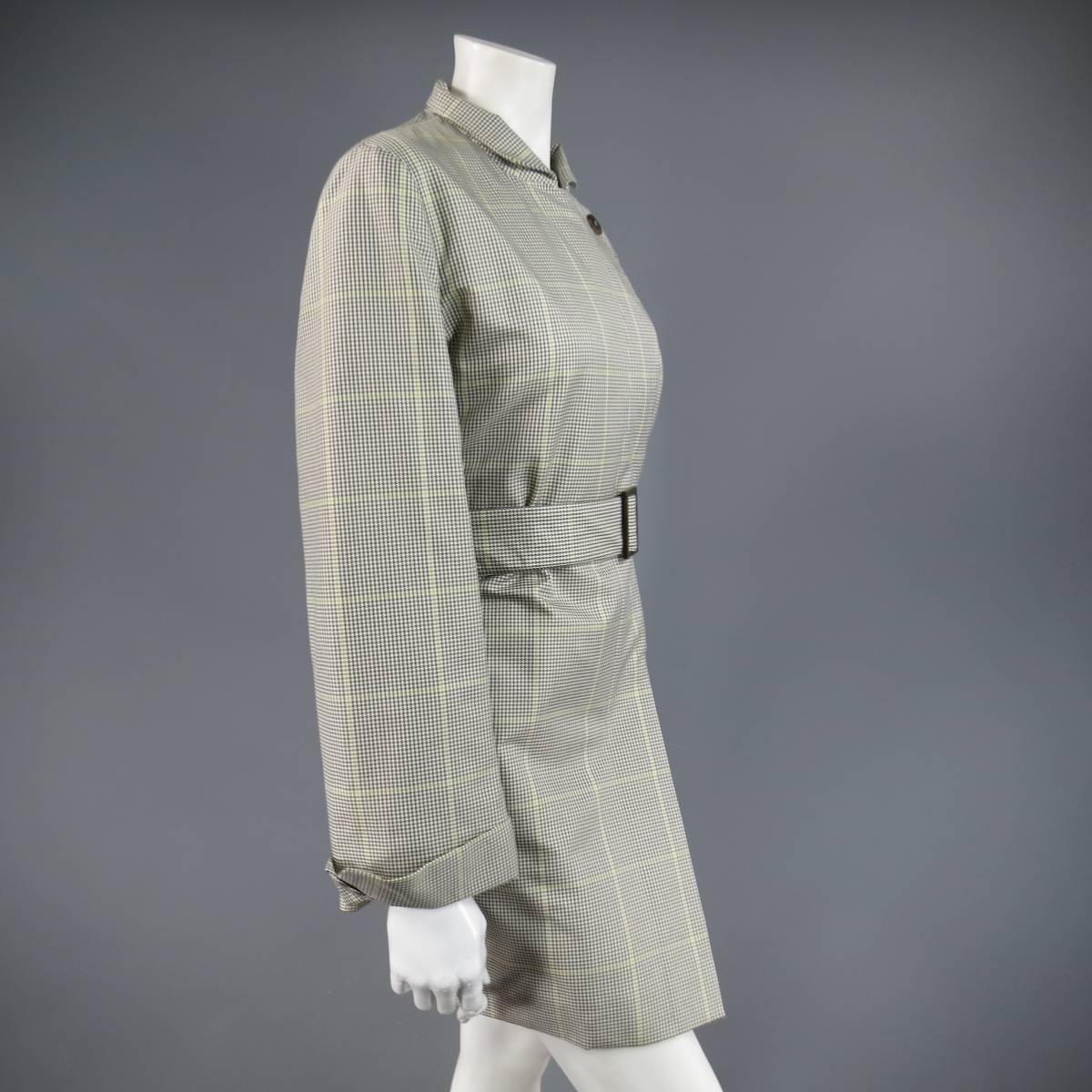 Women's LORO PIANA 12 Beige & Green Glenplaid Cotton / Silk Hidden Placket Trenchcoat