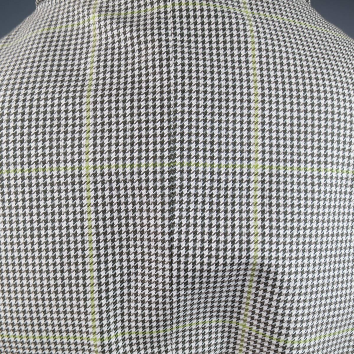 LORO PIANA 12 Beige & Green Glenplaid Cotton / Silk Hidden Placket Trenchcoat 3