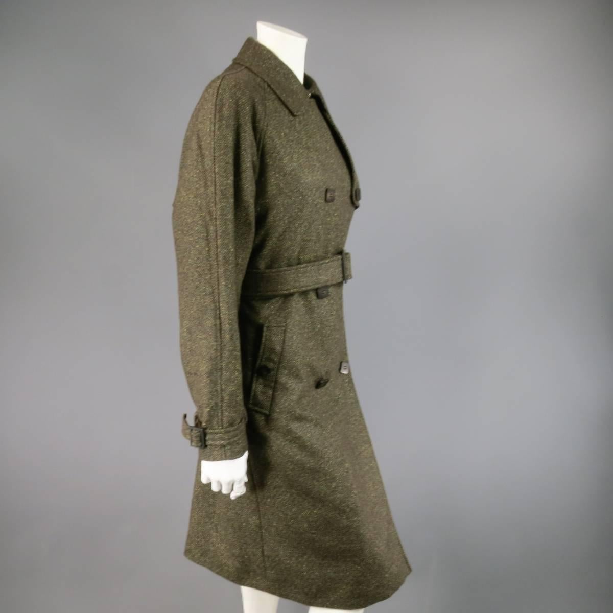 LORO PIANA Size 10 Brown & Green Cashmere Tweed Storm System Trenchcoat In New Condition In San Francisco, CA