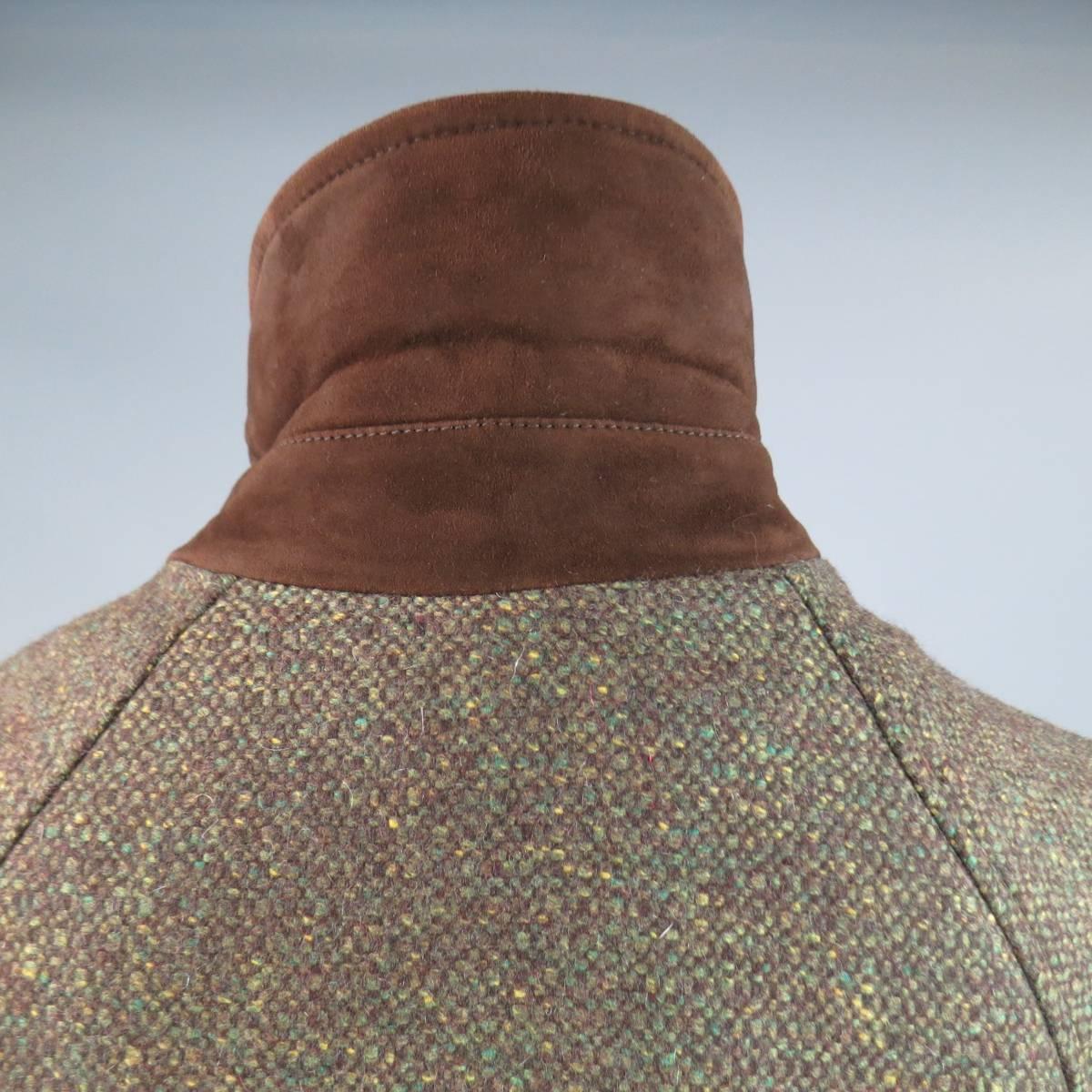 LORO PIANA Size 10 Brown & Green Cashmere Tweed Storm System Trenchcoat 2