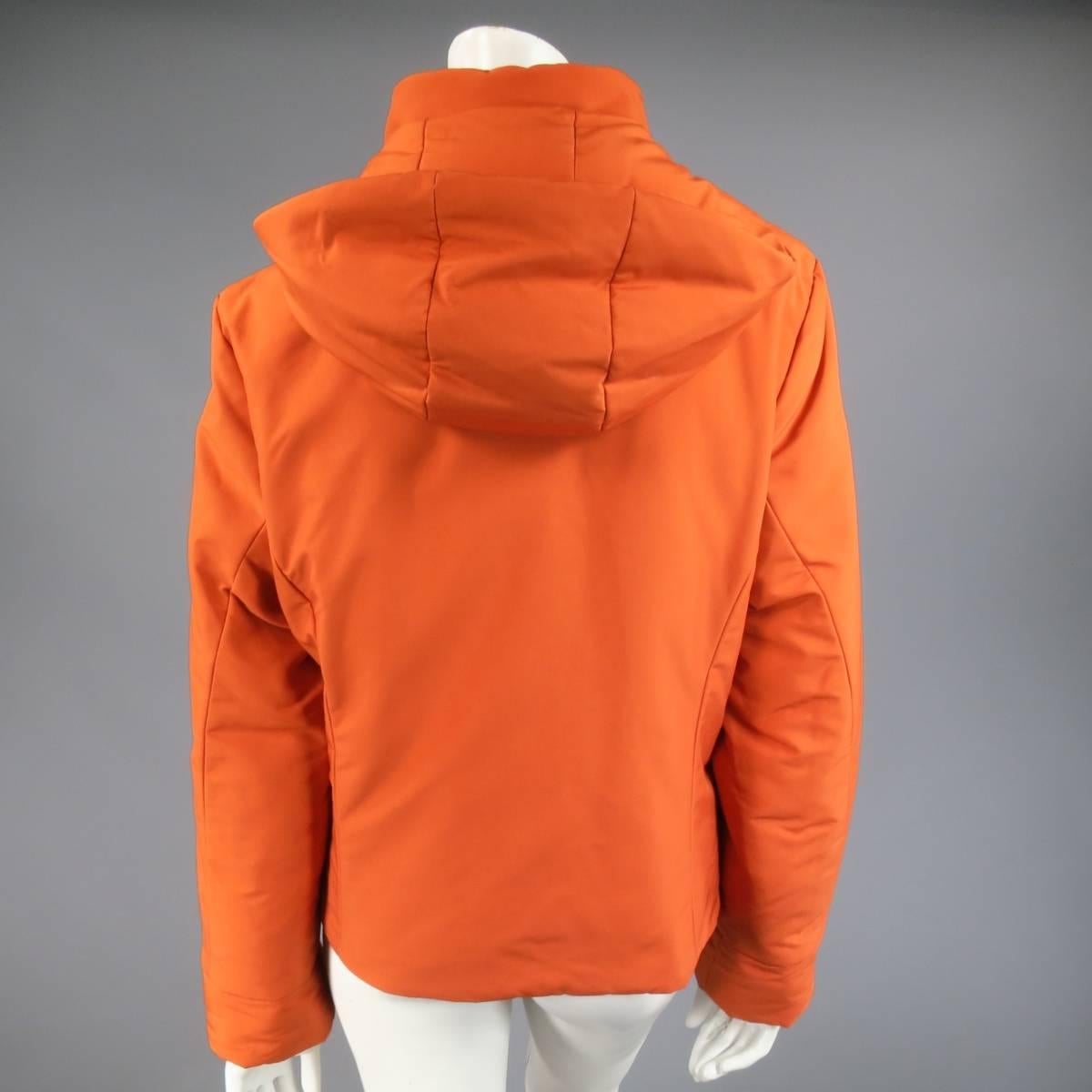 Women's LORO PIANA Jacket - Size 12 Orange Nylon Padded Storm System Hood Ski Coat