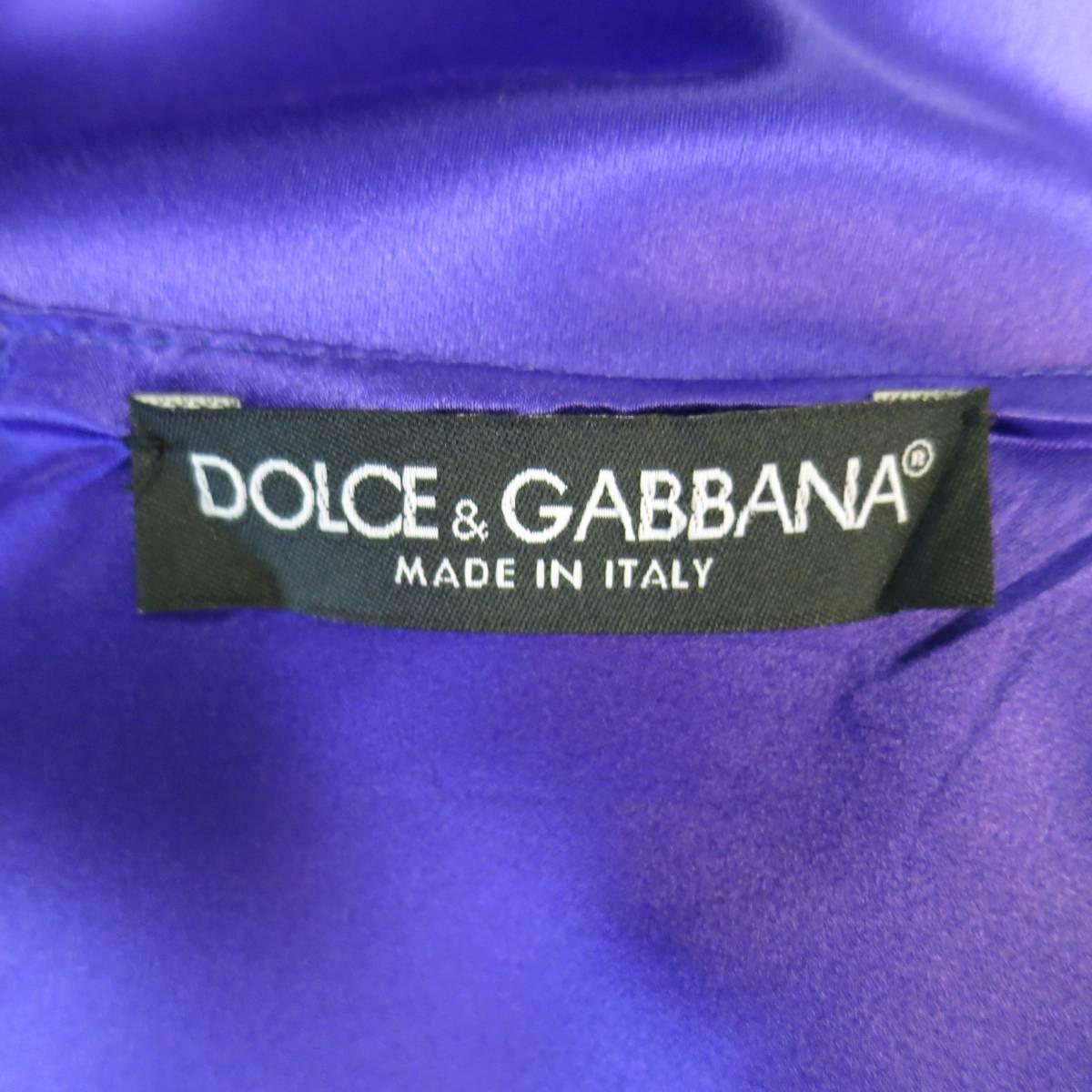 DOLCE & GABBANA Dress US 4 Purple Silk Satin A Line Short Puff Sleeve Cocktail 3