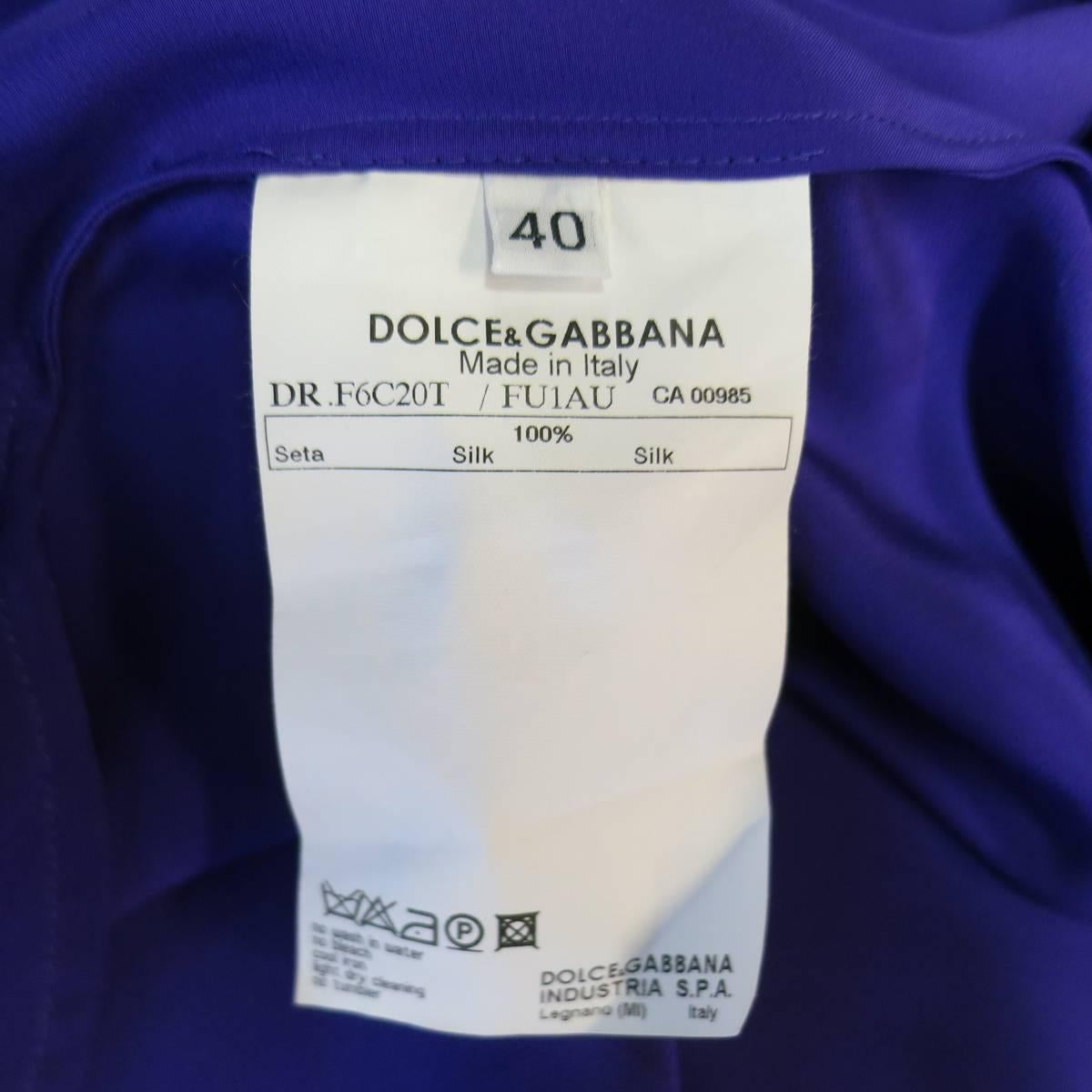 DOLCE & GABBANA Dress US 4 Purple Silk Satin A Line Short Puff Sleeve Cocktail 4
