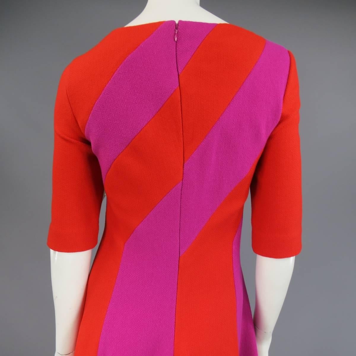 Talbot Runhof Red and Magenta Striped Virgin Wool Blend A Line Dress, US 10  1