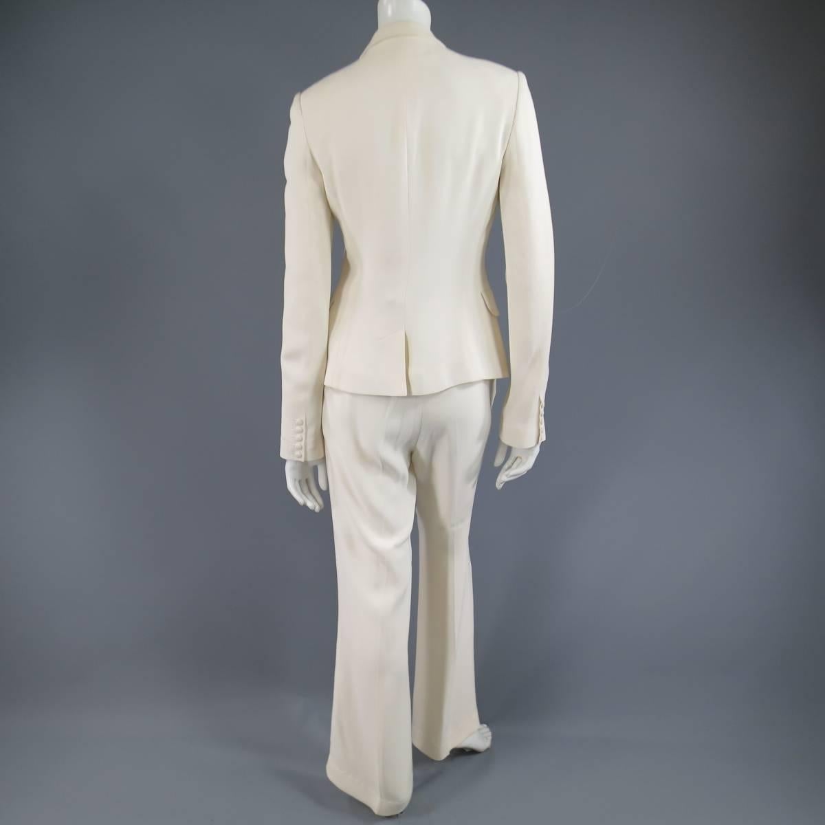 VIKTOR & ROLF Size 6 Off White Silk Tuxedo Style Pleated Bib Pants Suit 1