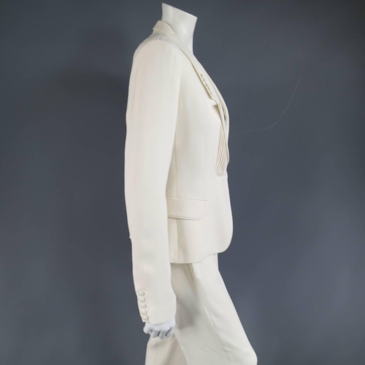Women's VIKTOR & ROLF Size 6 Off White Silk Tuxedo Style Pleated Bib Pants Suit