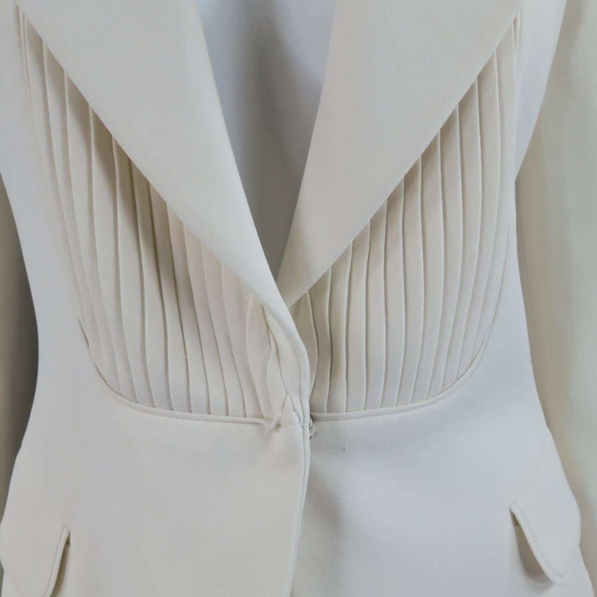 VIKTOR & ROLF Size 6 Off White Silk Tuxedo Style Pleated Bib Pants Suit In Excellent Condition In San Francisco, CA