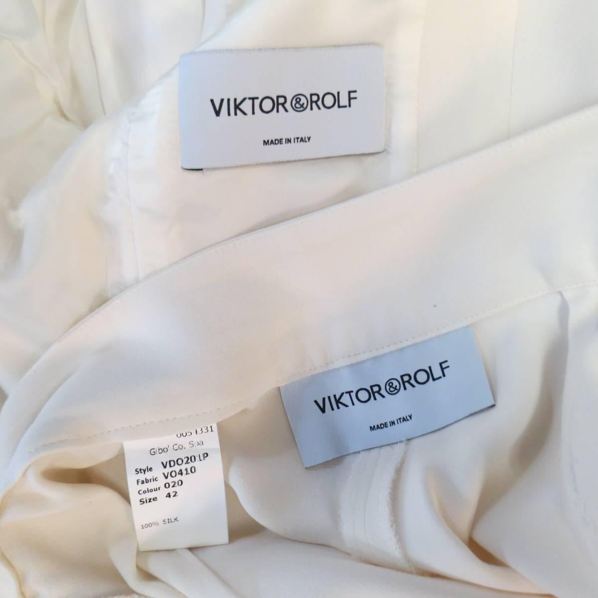 VIKTOR & ROLF Size 6 Off White Silk Tuxedo Style Pleated Bib Pants Suit 5
