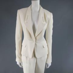 VIKTOR & ROLF Size 6 Off White Silk Tuxedo Style Pleated Bib Pants Suit