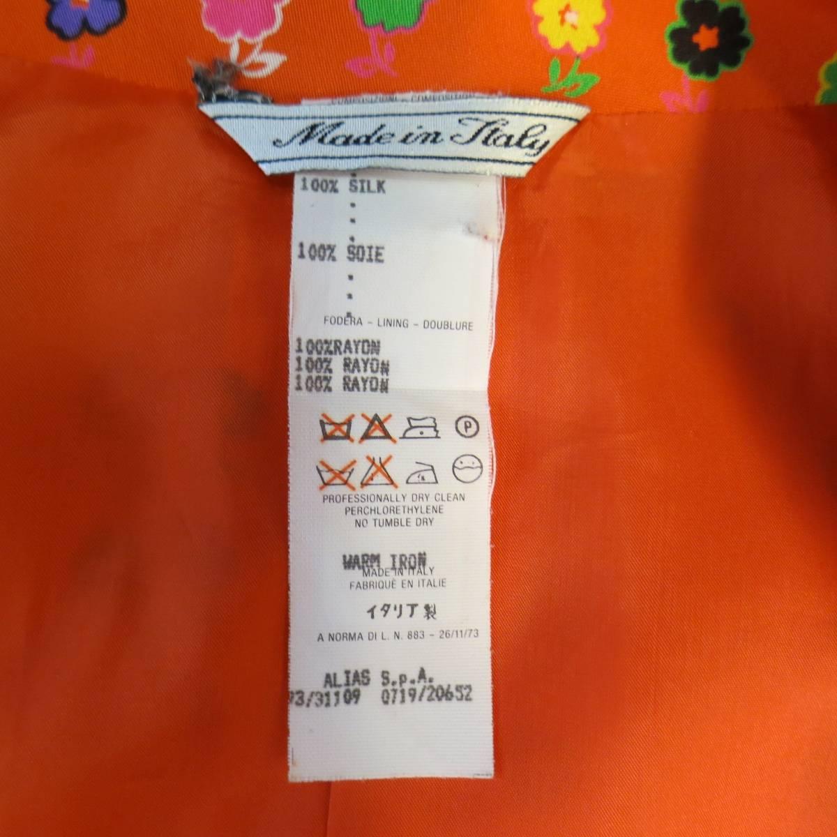GIANNI VERSACE Size 6 Orange Floral Print Silk Collarless Ruffle Cuff Suit 4