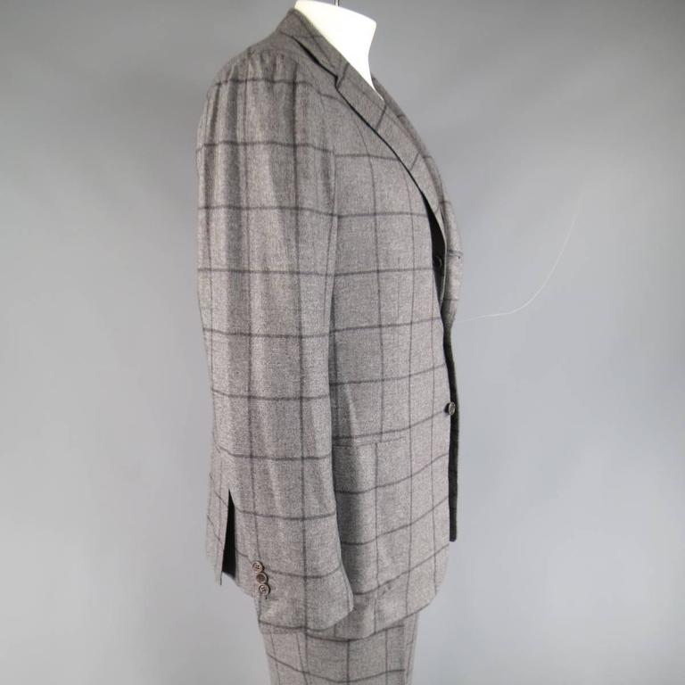 Kiton Men's Suit 46 R 3 Button Gray Windowpane Cashmere Notch Lapel ...