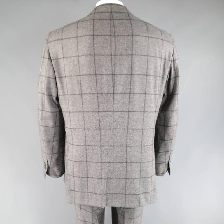 Kiton Men's Suit 46 R 3 Button Gray Windowpane Cashmere Notch Lapel ...