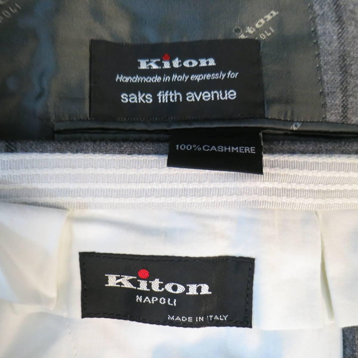 Kiton Men's Suit 46 R 3 Button Gray Windowpane Cashmere Notch Lapel Jacket Pants 4