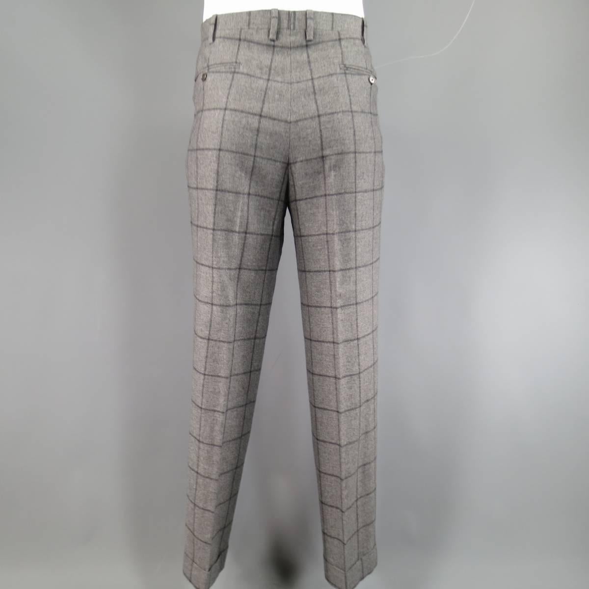 Kiton Men's Suit 46 R 3 Button Gray Windowpane Cashmere Notch Lapel Jacket Pants 3