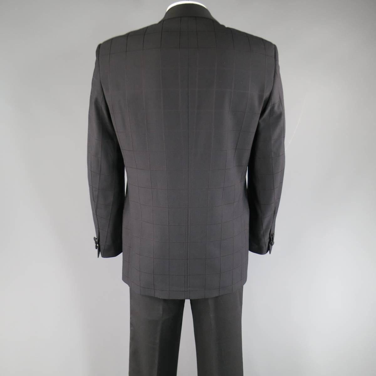 Men's MISSONI 40 Regular Black & Red Windowpane Wool Satin Shawl Collar Tuxedo 2