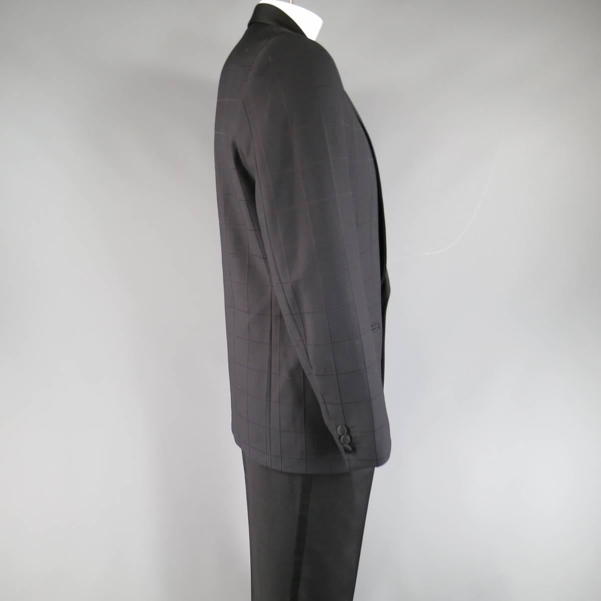 Men's MISSONI 40 Regular Black & Red Windowpane Wool Satin Shawl Collar Tuxedo 1