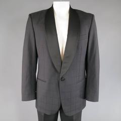 Men's MISSONI 40 Regular Black & Red Windowpane Wool Satin Shawl Collar Tuxedo
